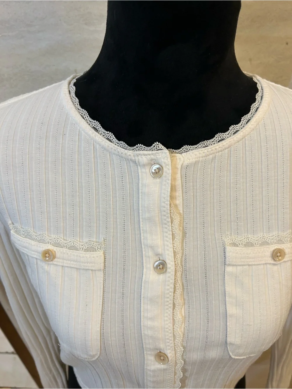 J.Crew Ribbed Lace-Trim Cropped Cardigan